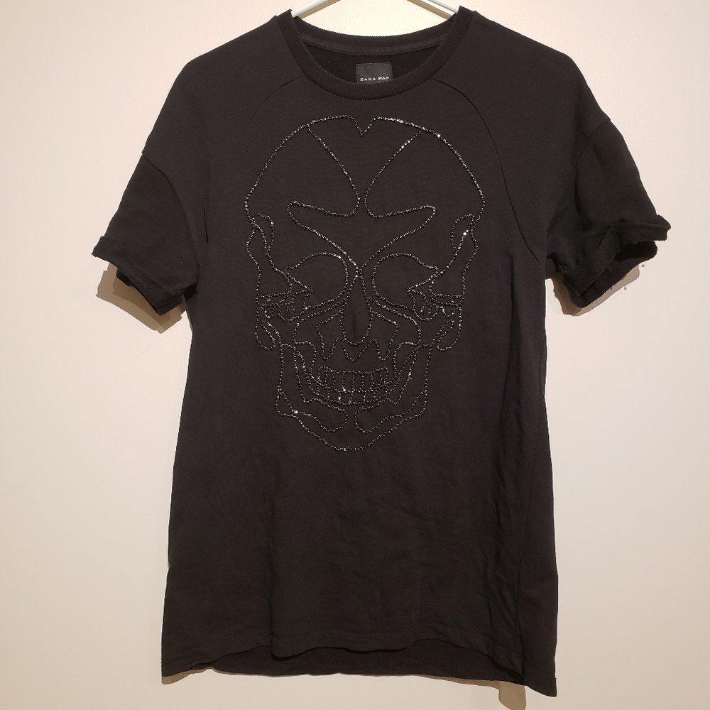 Zara Men's Beaded Skull T-Shirt Size S - Picture 1 of 4